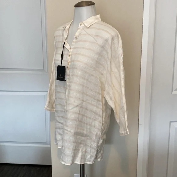 NWT! Massimo Dutti Striped Linen Tie Blouse - Picture 6 of 7